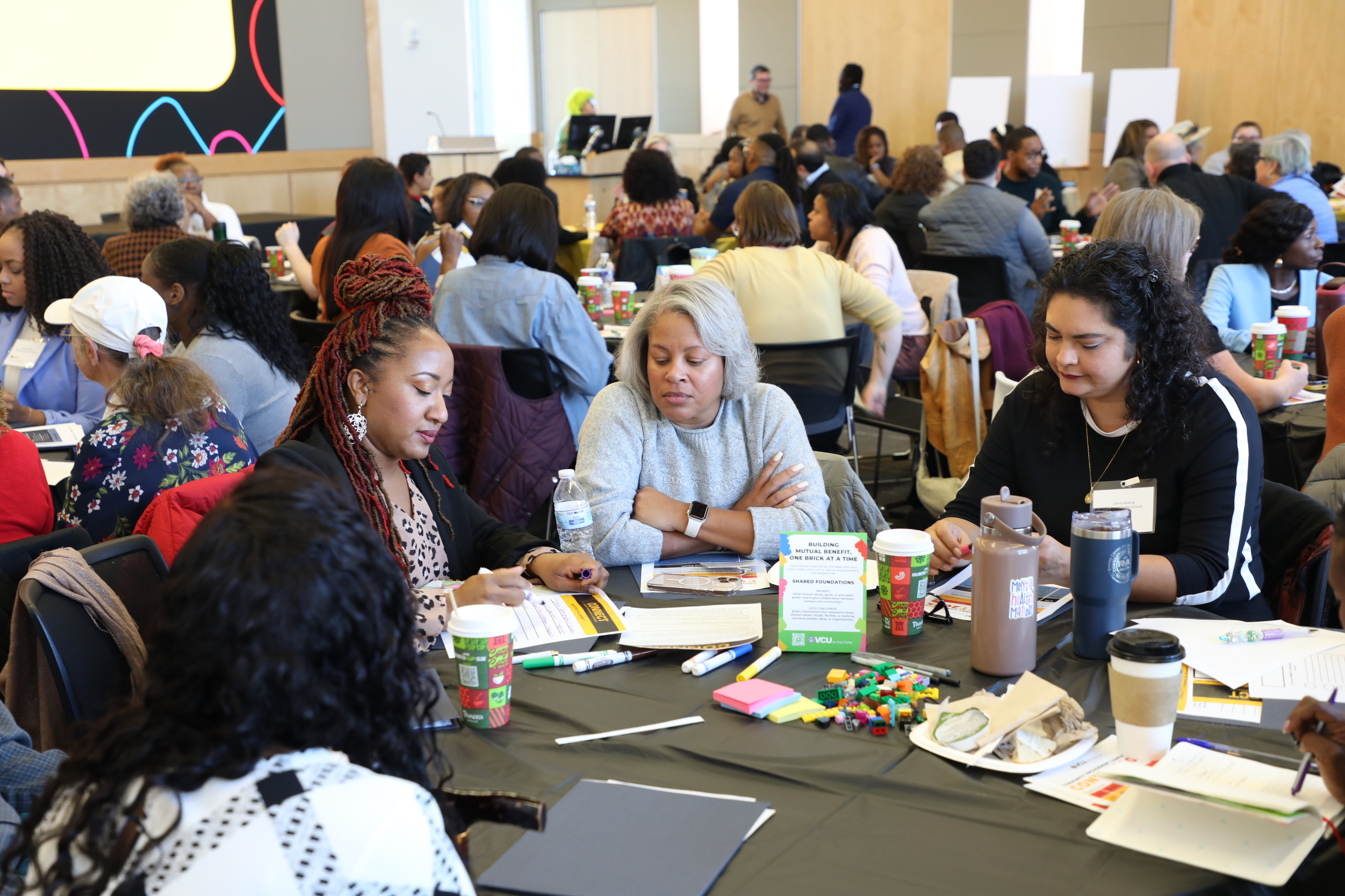 a group of people talking