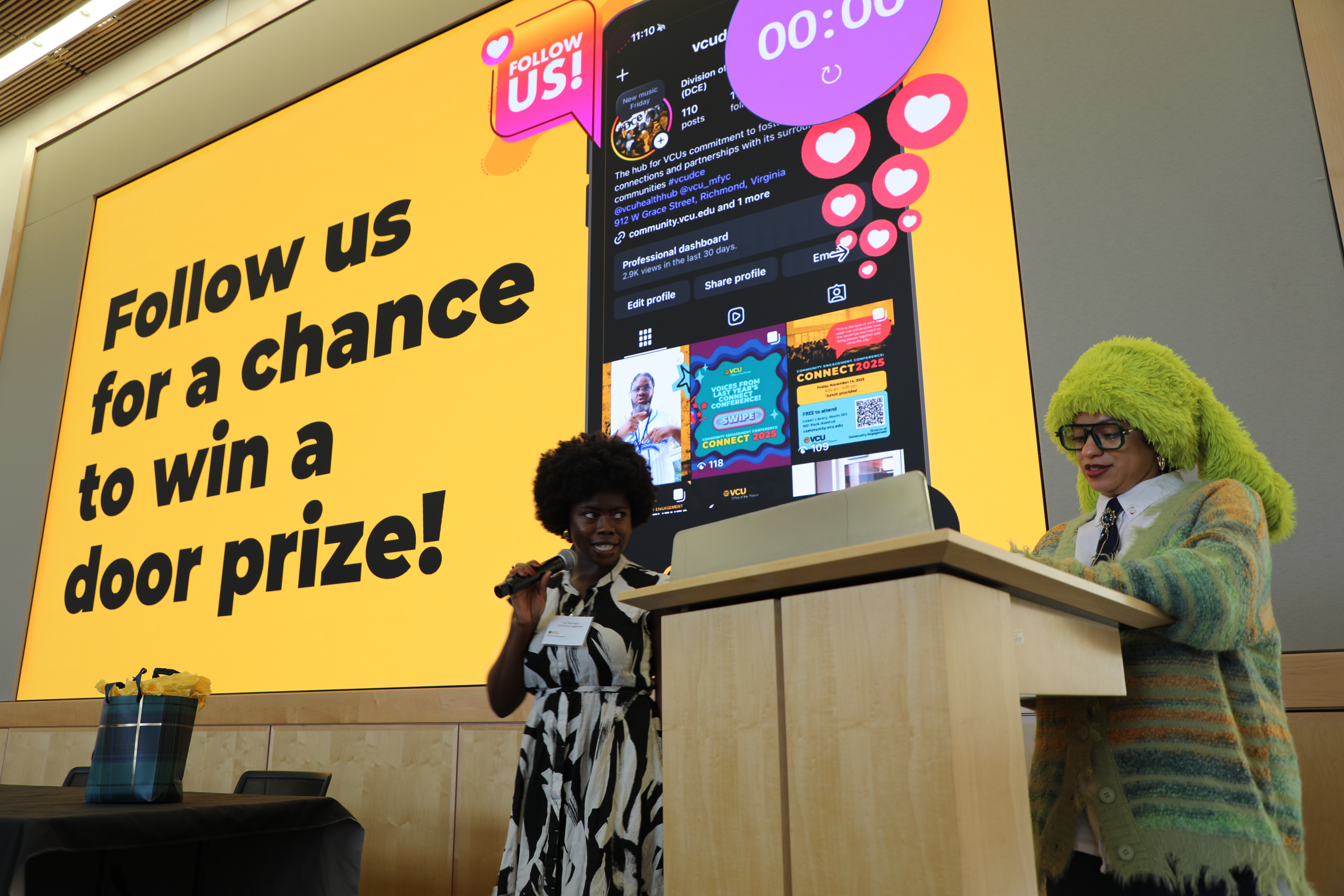 A woman at the podium