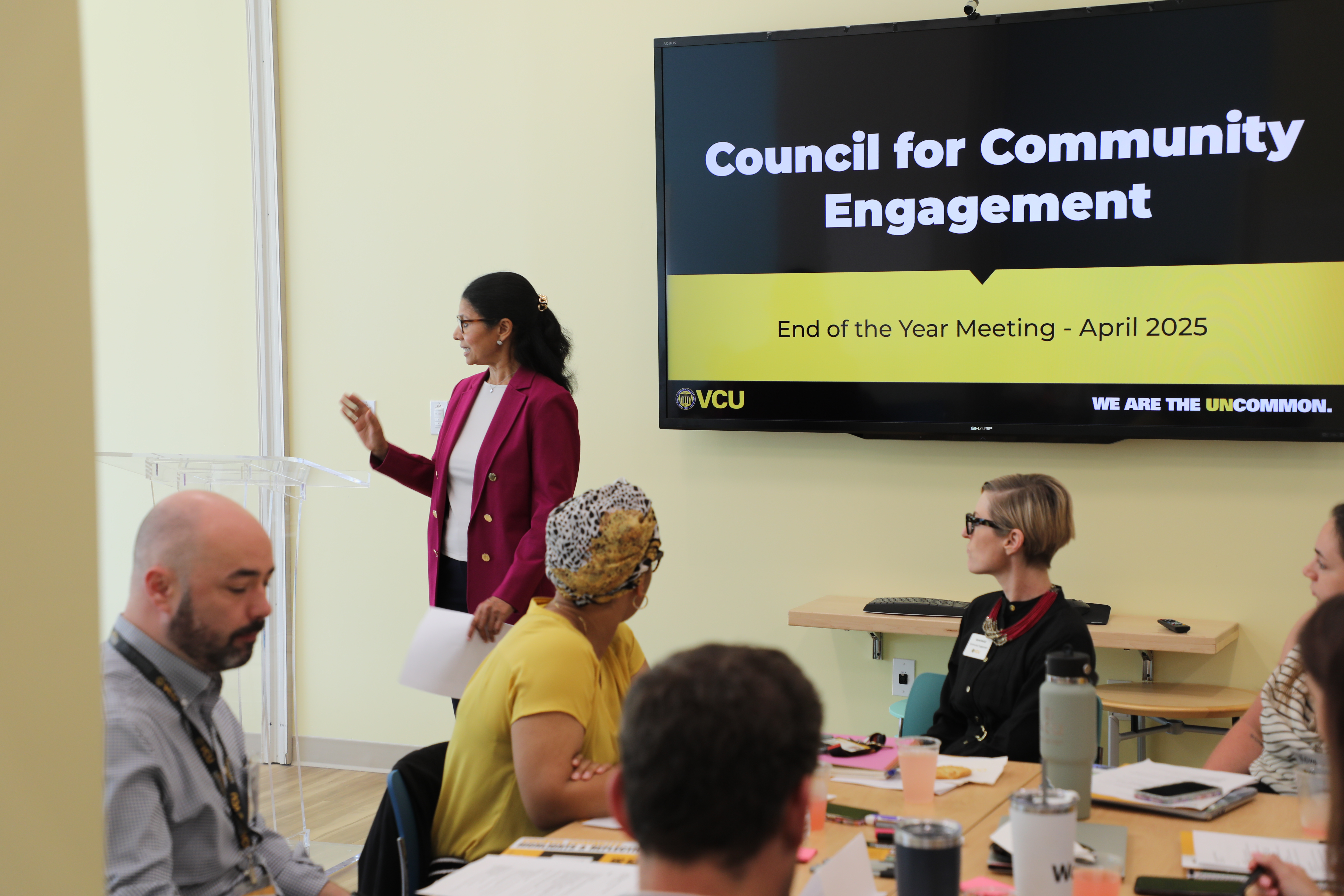 A woman speaking to a group