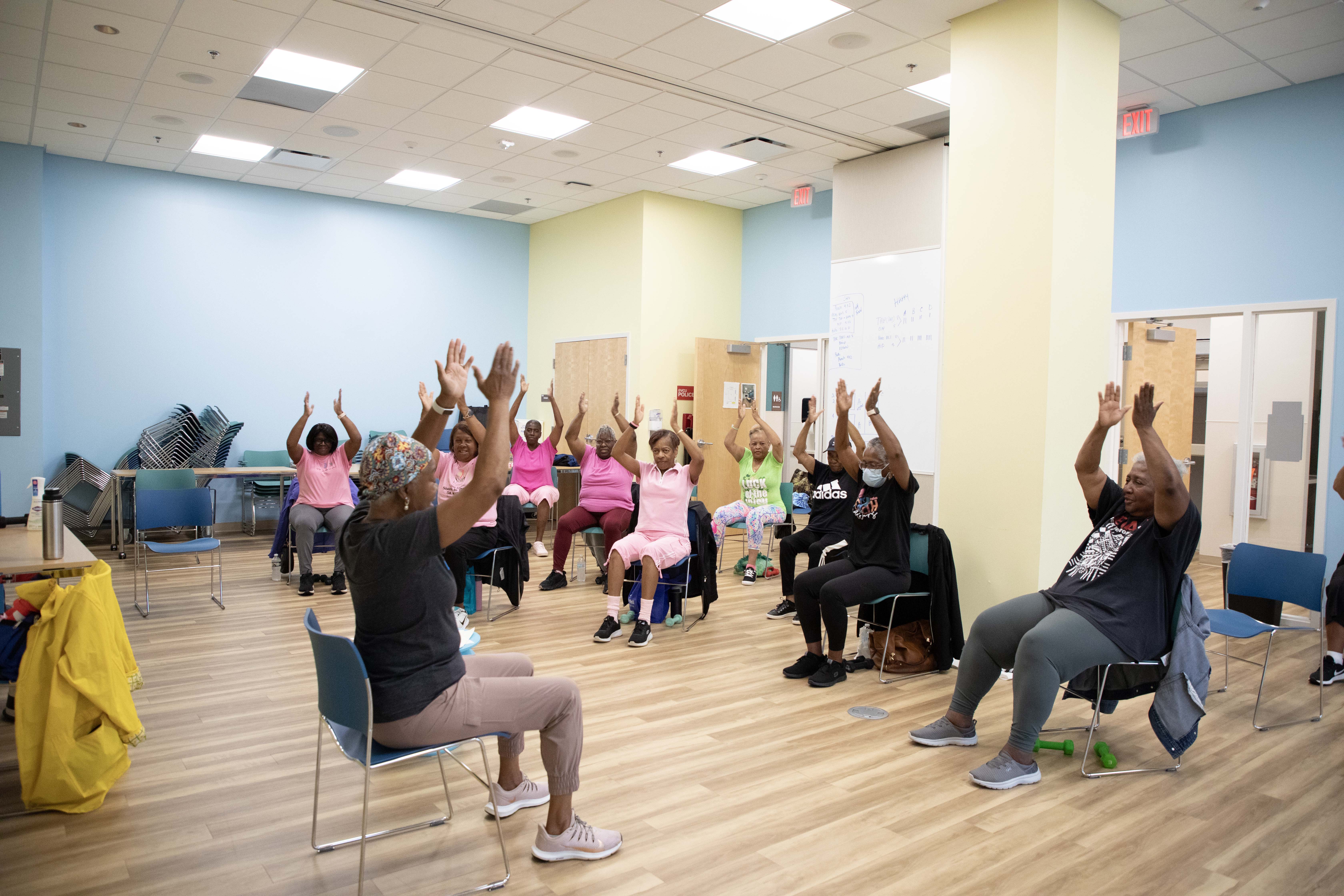 A group of fitness warriors exercising